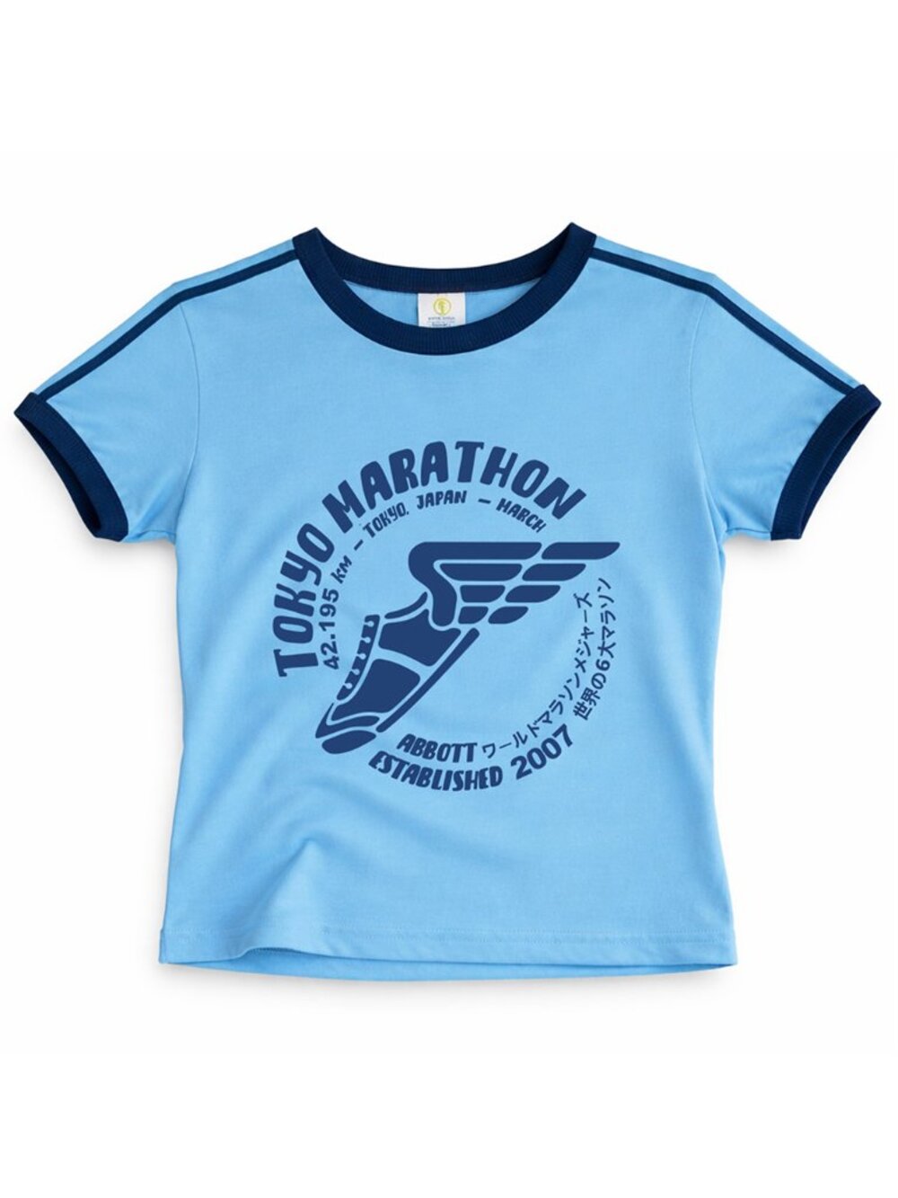 Vintage Style Ringer T-Shirt – Blue Running Graphic Retro 80s/90s Tee